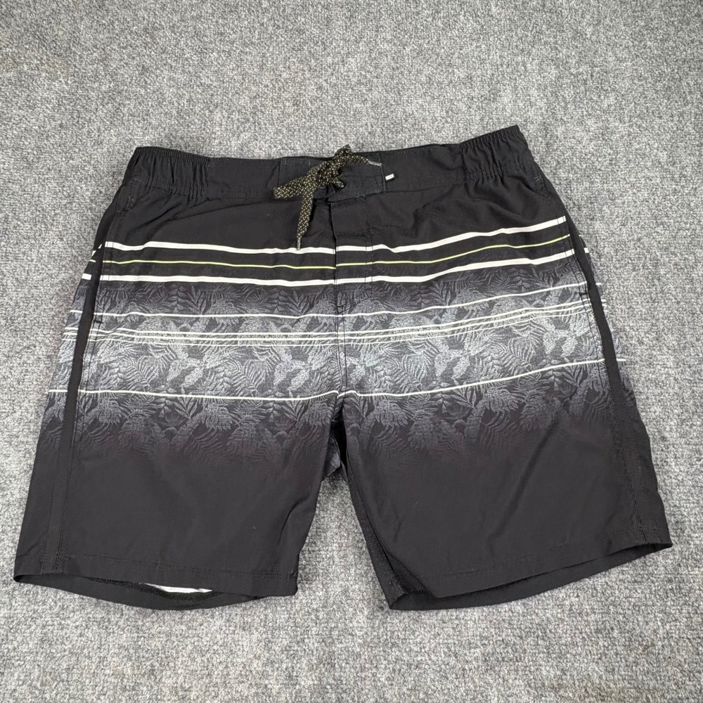 Projek Raw Swim Trunks Mens XL‎ Black Gray Ombre Floral Stripe Board Shorts